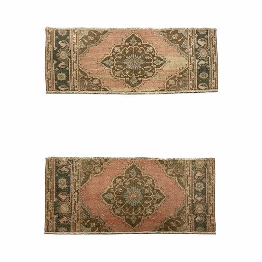 Twin Pair of Turkish Oushak Small Rugs Doormats Bath Mats