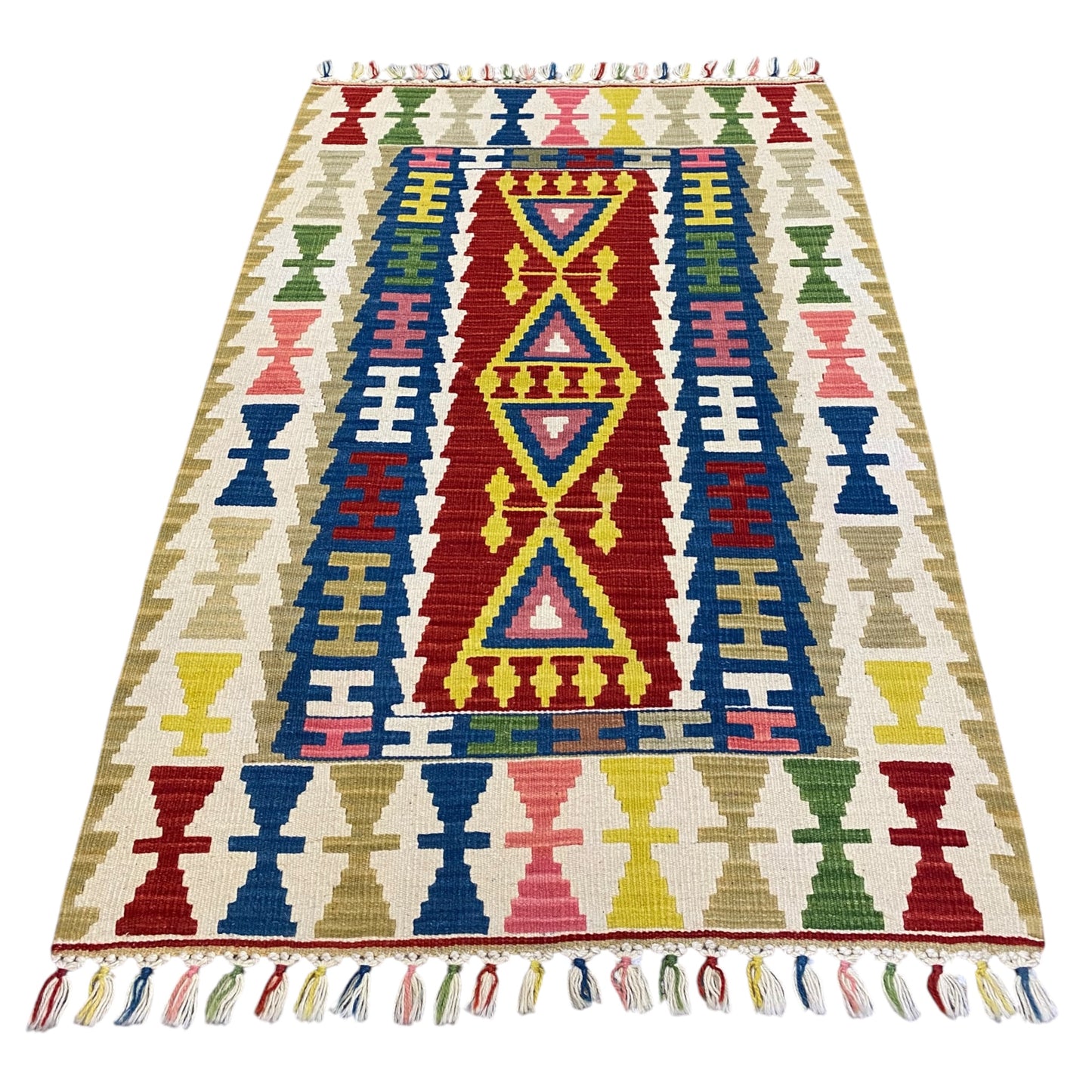 Colorful Wool Turkish Kayseri Kelim Rug