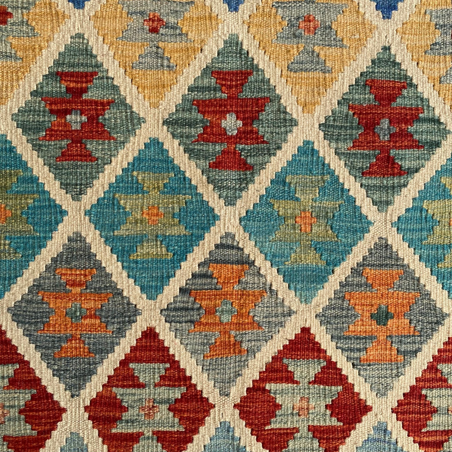 Geometric Design Hand Woven Wool Nomadic Tribal Kelim Rug