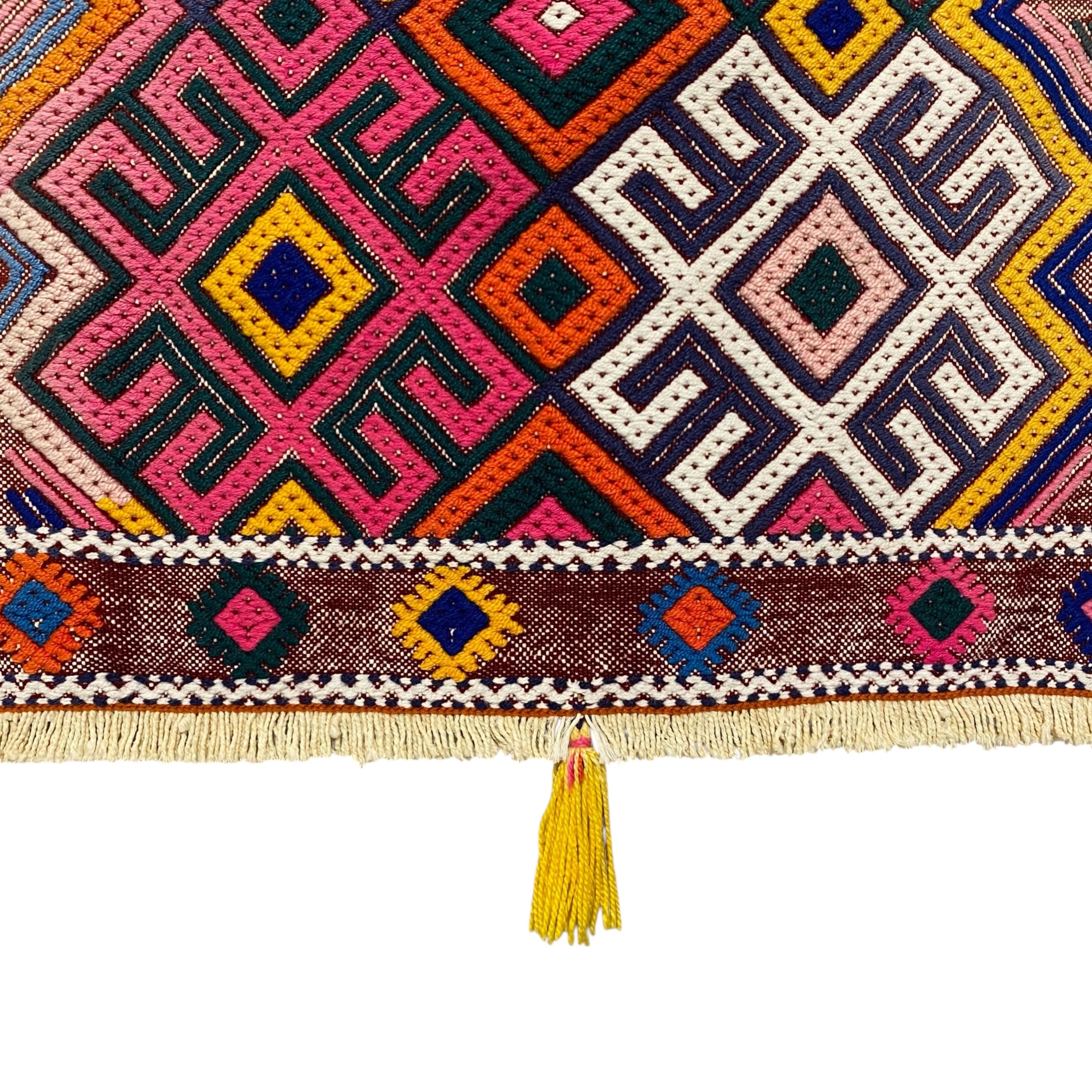 3' Ft Pink Yellow Boho Hand Embroidered Cicim Kilim Rug Wall Hanging ...