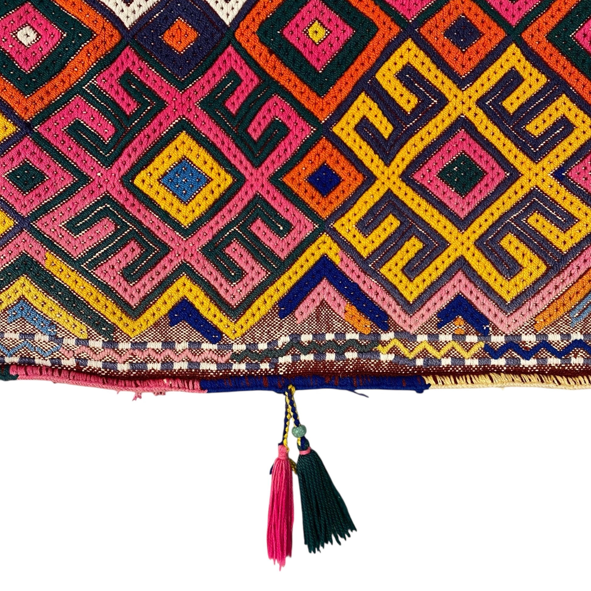 3' Ft Pink Yellow Boho Hand Embroidered Cicim Kilim Rug Wall Hanging - Kilim Art Gallery