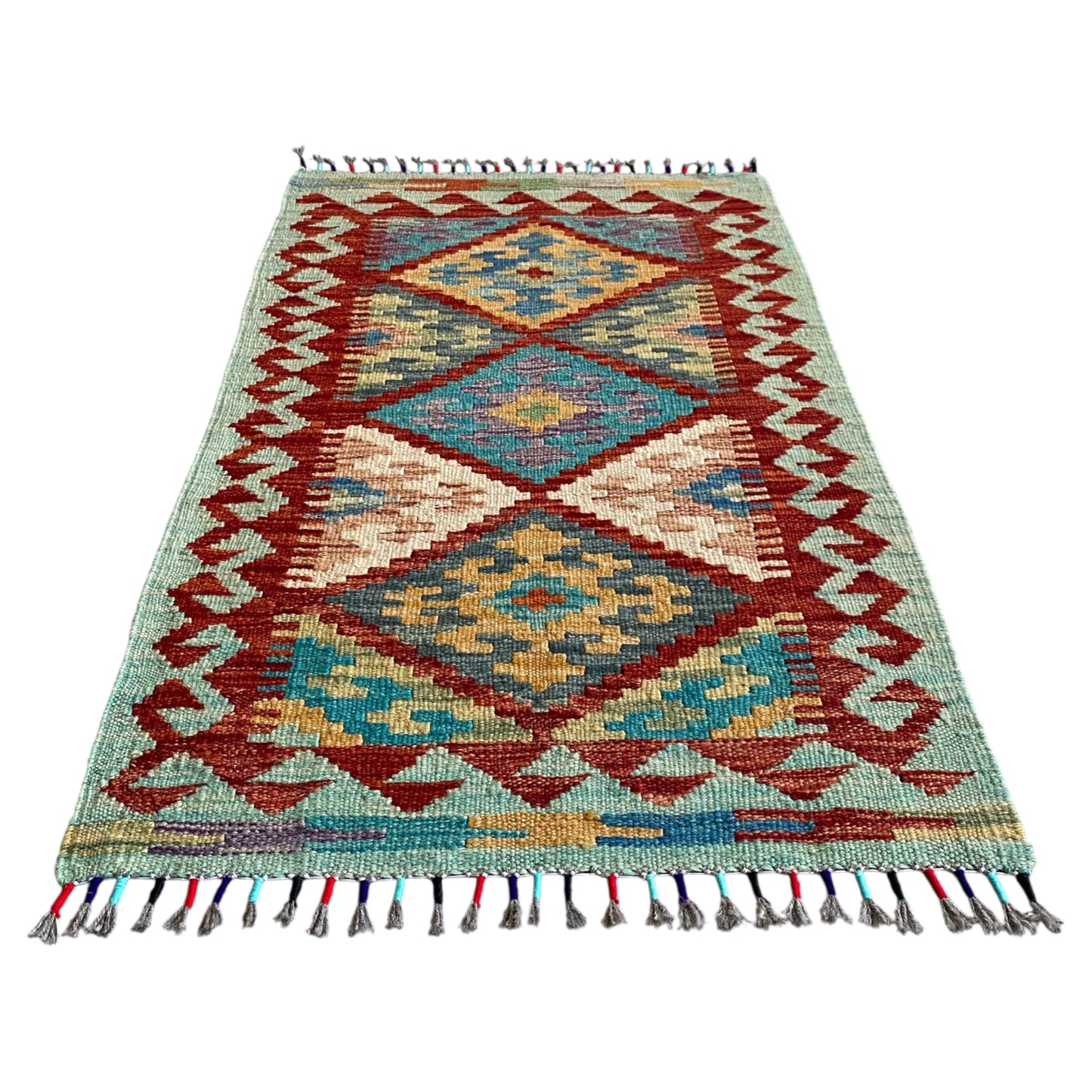Small Qashqai / Caucasian Design Tribal Kilim Rug Doormat Bath Mat