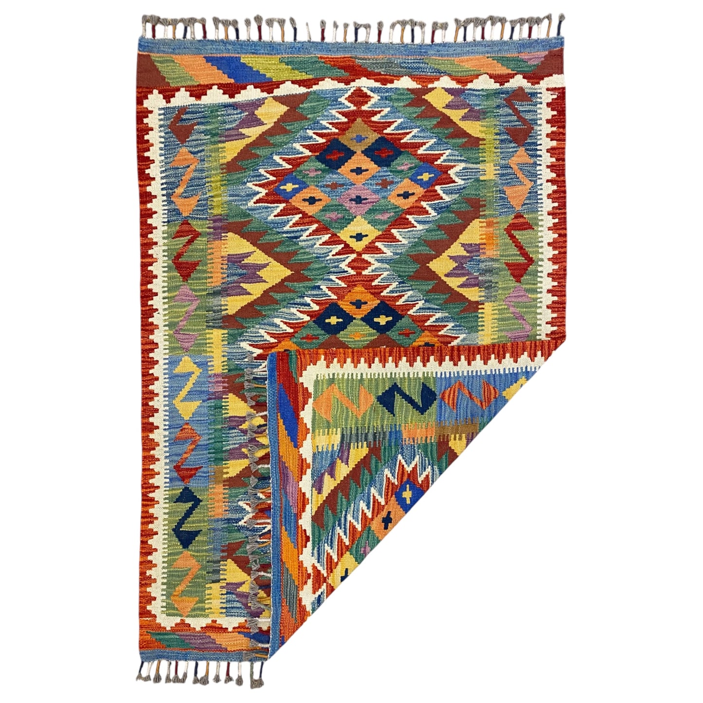 Best Quality Geometric Kilim Rug with Blue Green