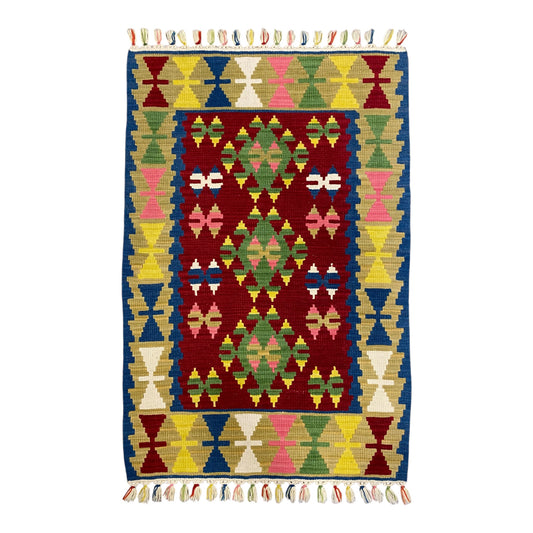 Alfombra Avsar Kilim turca bohemia colorida de 3'x4'