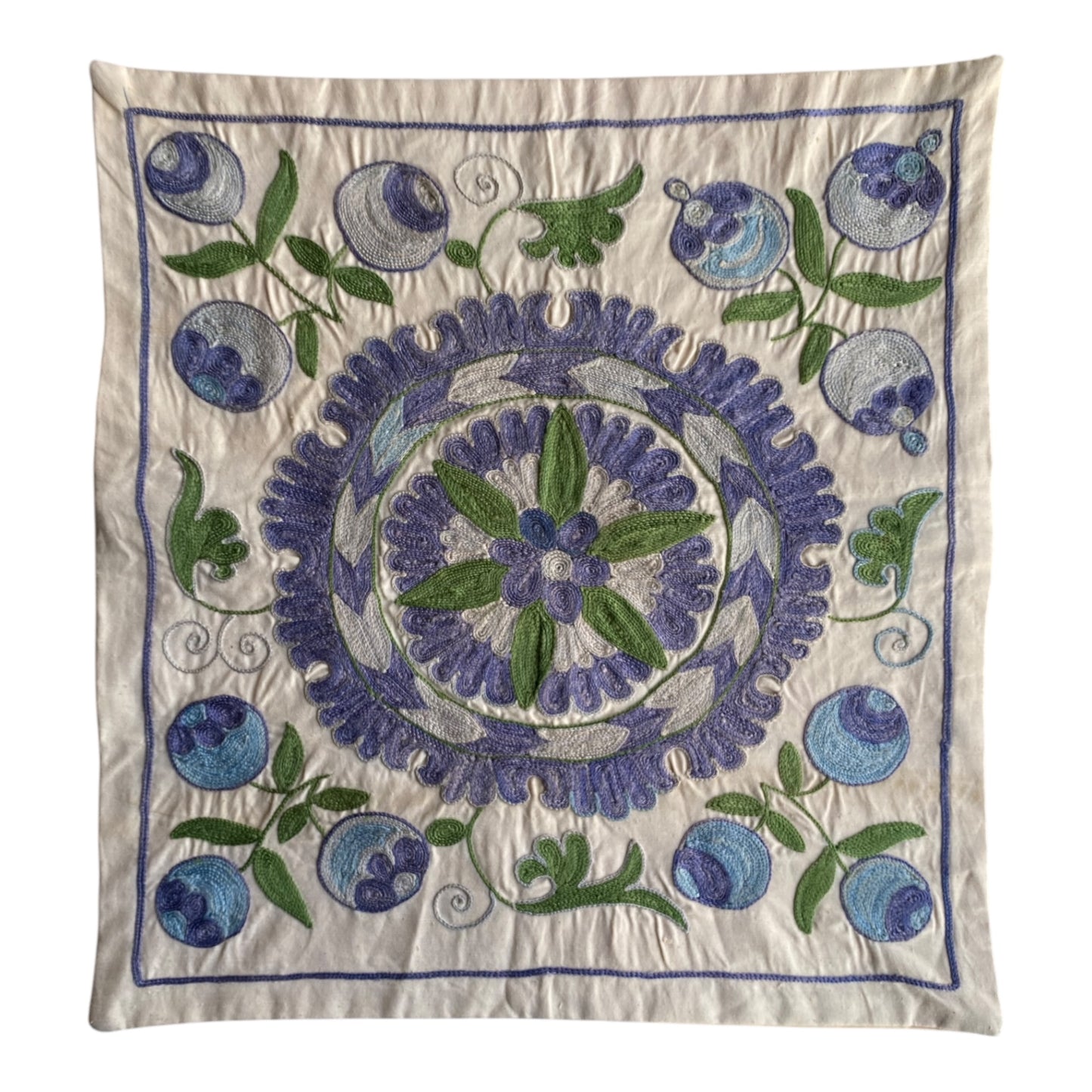 Blue Green Suzani Pillow / Cushion Cover