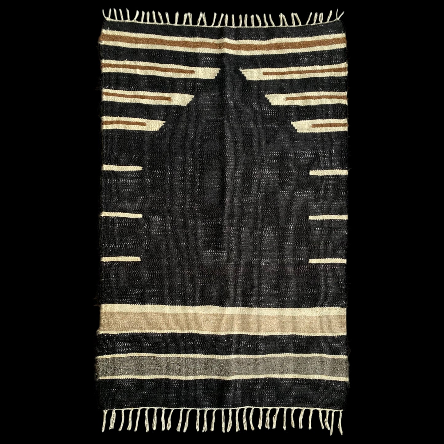 Black Angora Mohair Turkish Siirt Blanket Kilim Rug