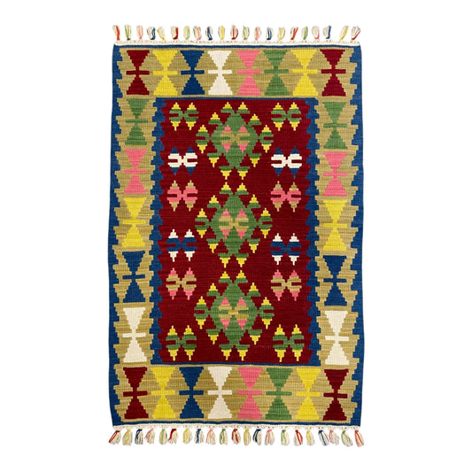 3'x4' Colorful Bohemian Turkish Avsar Kilim Rug - Kilim Art Gallery
