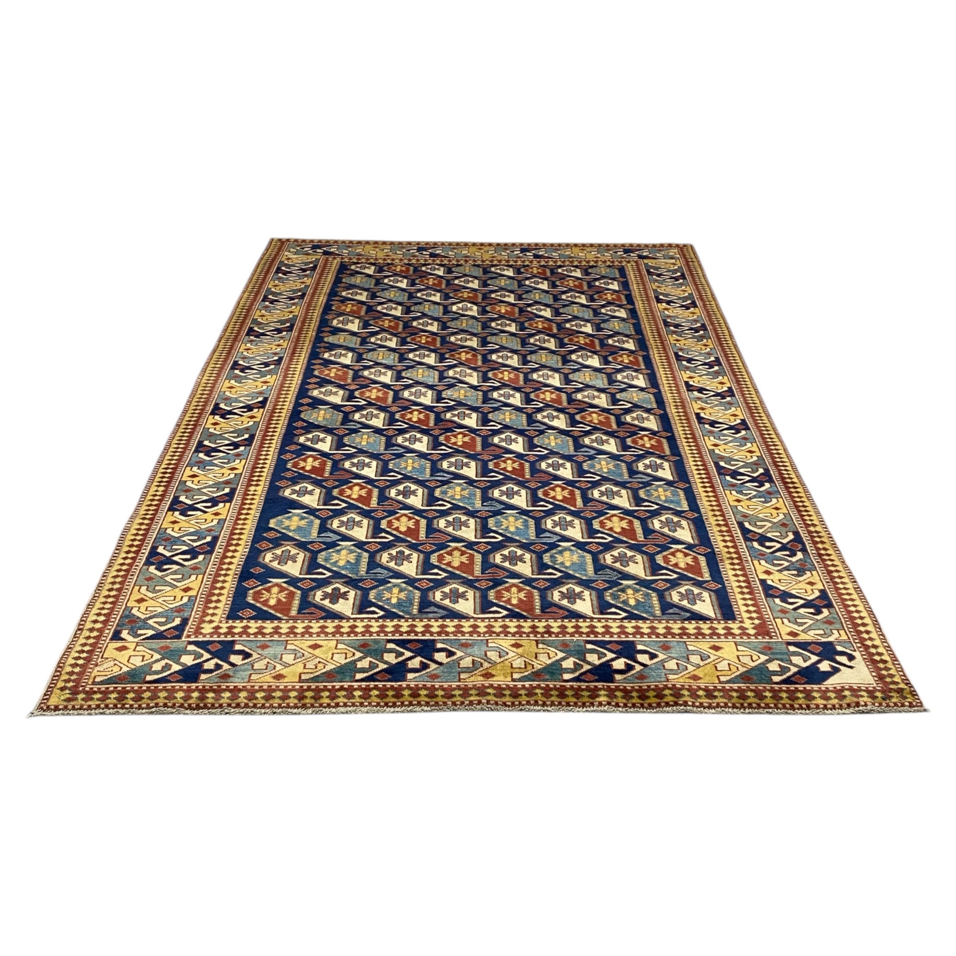 4' x 6' Boteh Design Navy Blue Caucasian Schirvan Rug - Kilim Art Gallery