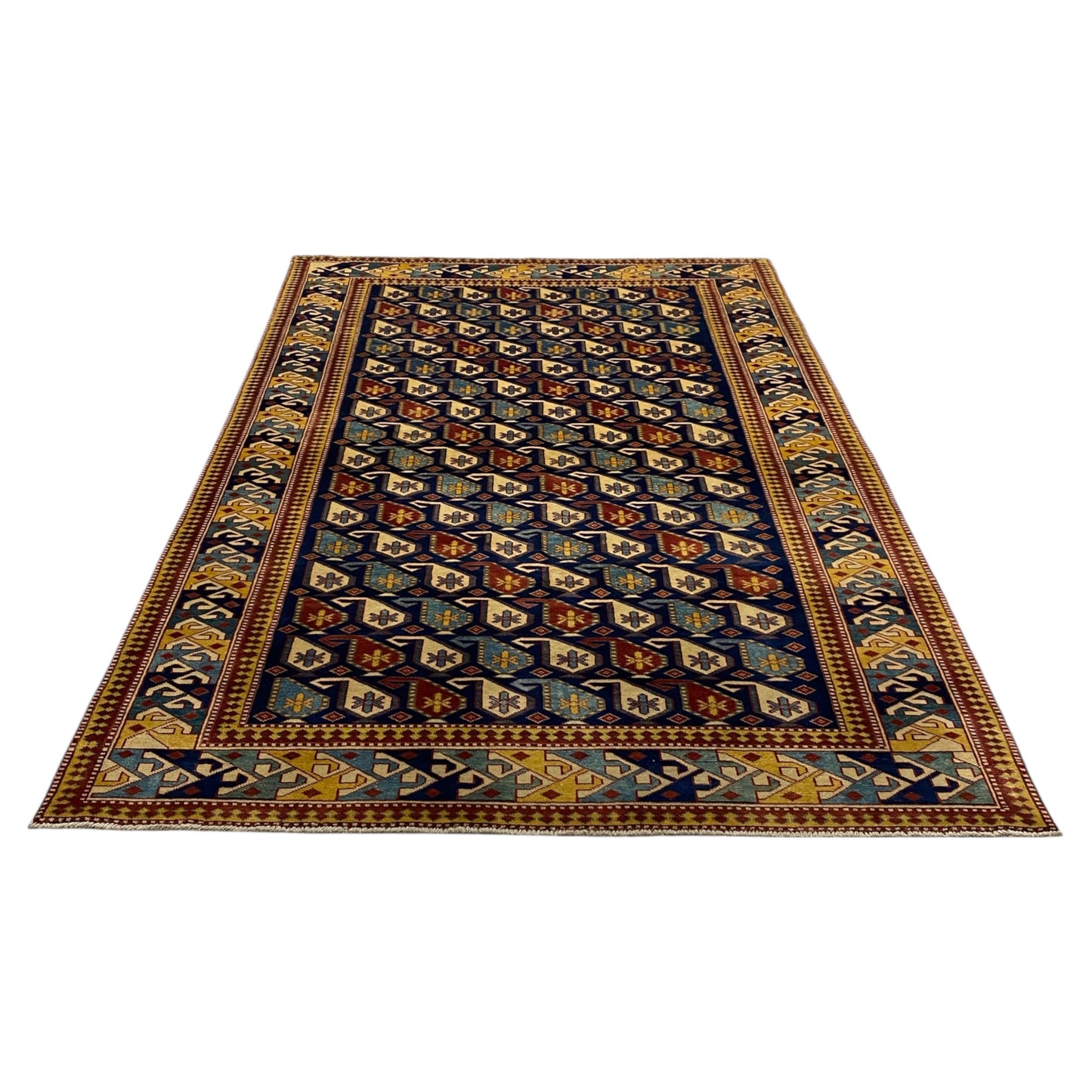 4' x 6' Boteh Design Navy Blue Caucasian Schirvan Rug - Kilim Art Gallery