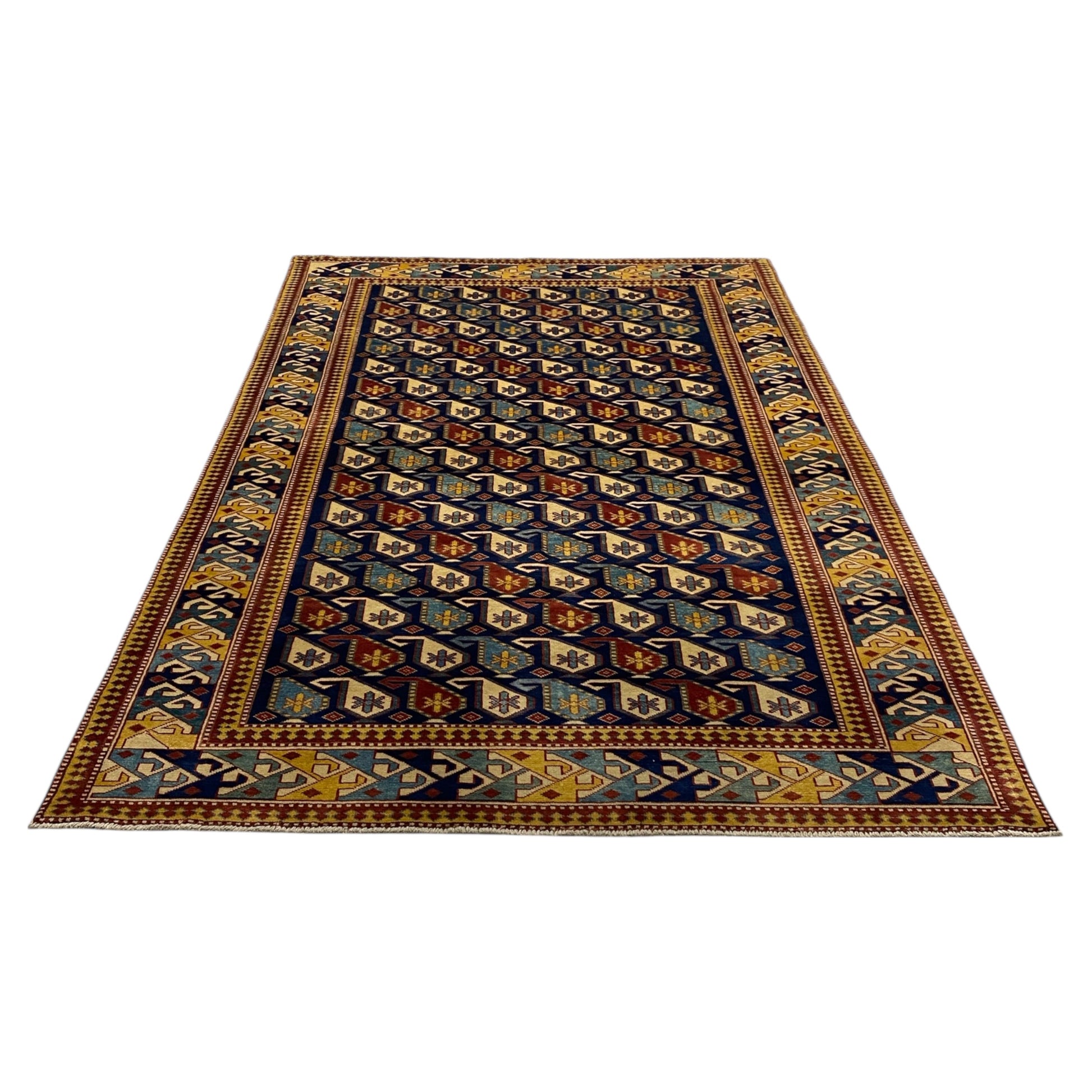 4' x 6' Boteh Design Navy Blue Caucasian Schirvan Rug - Kilim Art Gallery