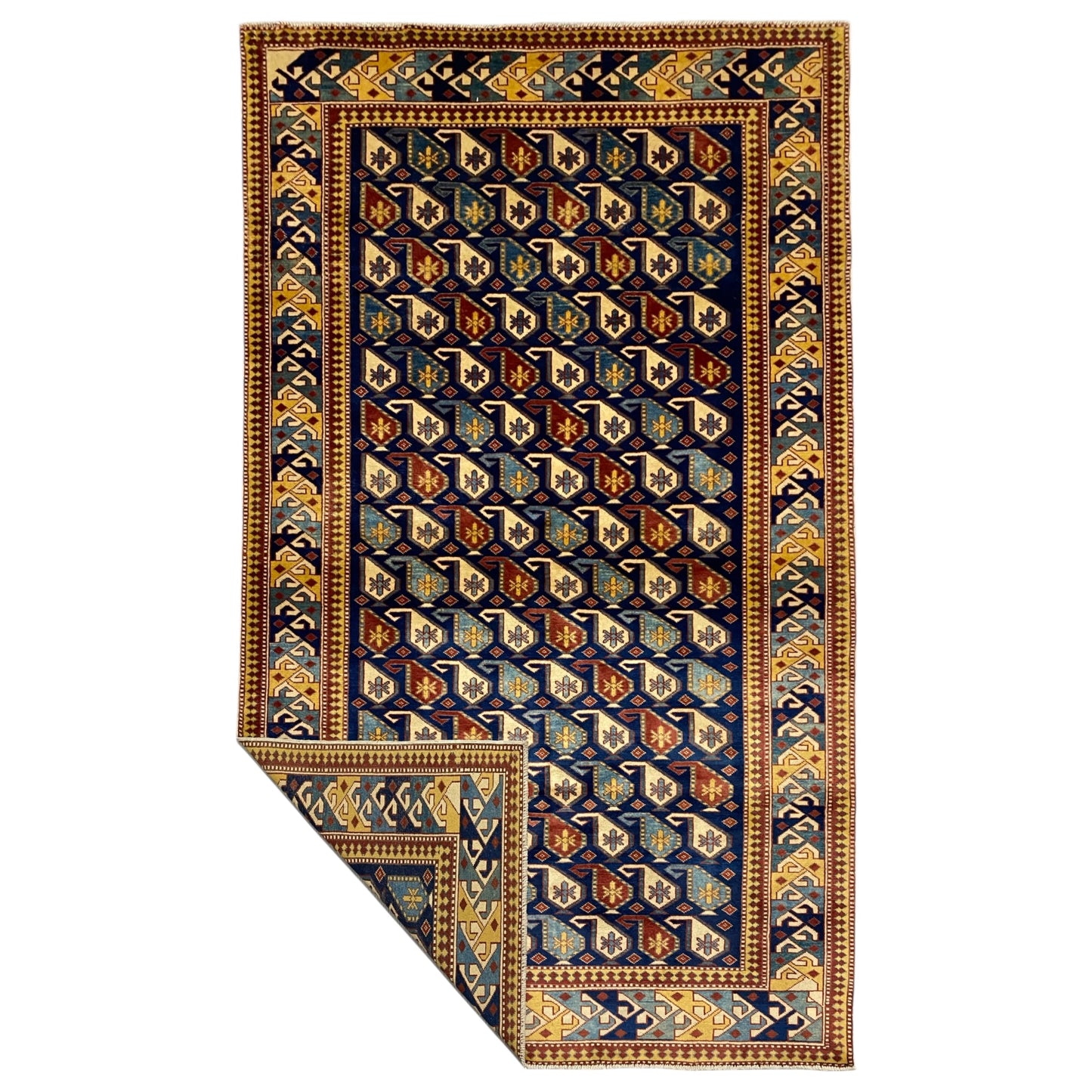 4' x 6' Boteh Design Navy Blue Caucasian Schirvan Rug - Kilim Art Gallery