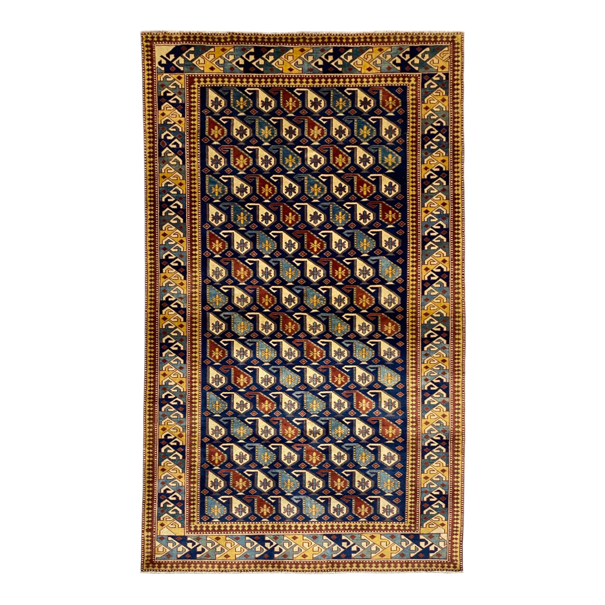 4' x 6' Boteh Design Navy Blue Caucasian Schirvan Rug - Kilim Art Gallery