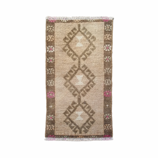 Vintage Muted Pastel Color Small Turkish Rug