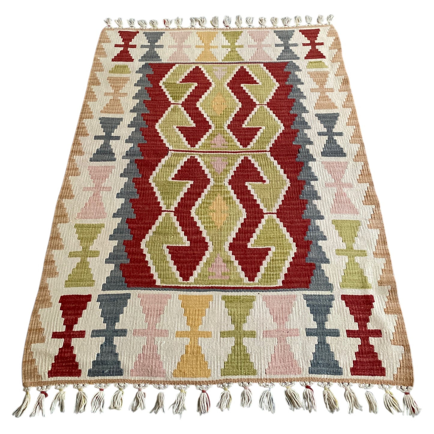 Ram's Horn Design Turkish Kayseri Kilim Rug