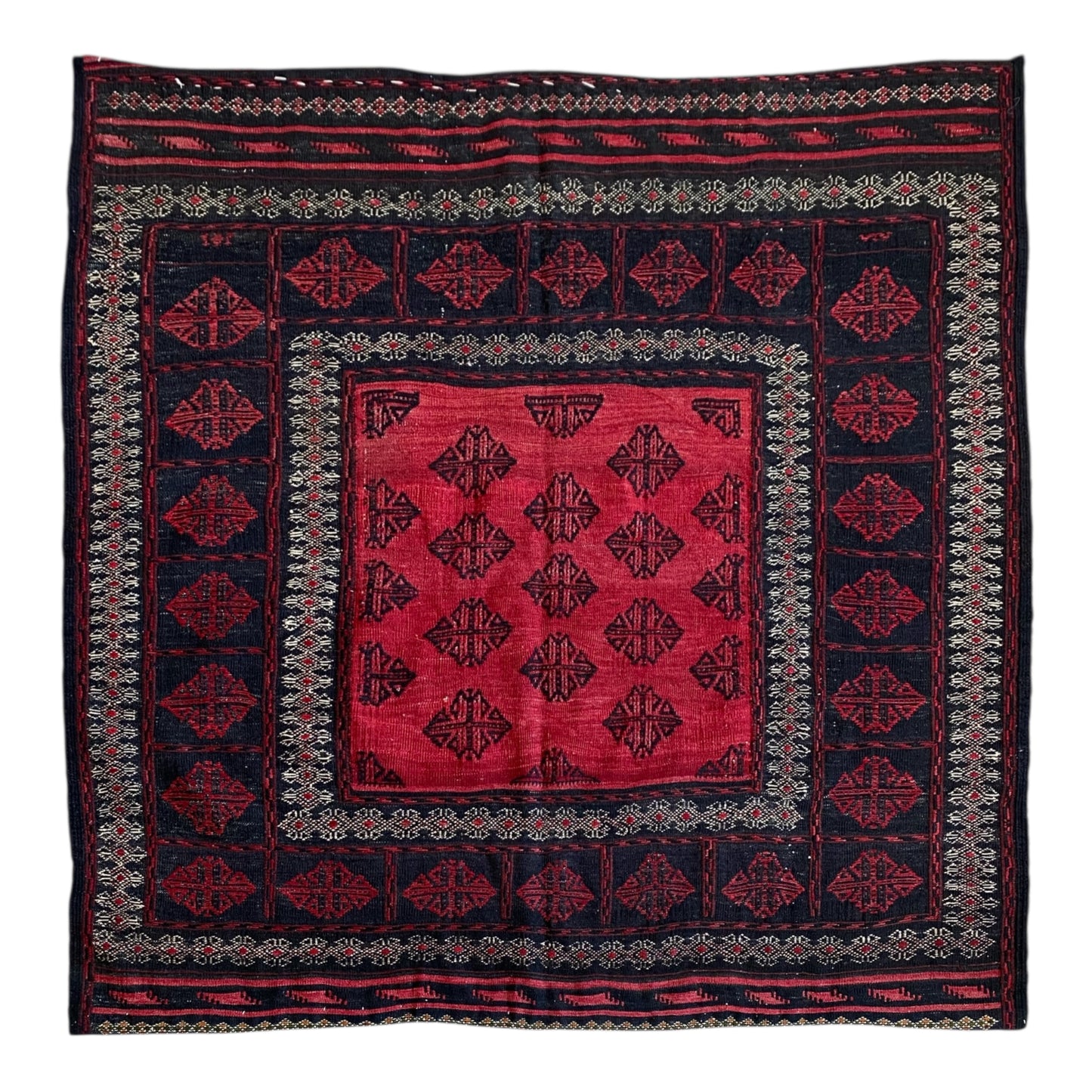 Red Black Square Kilim Rug