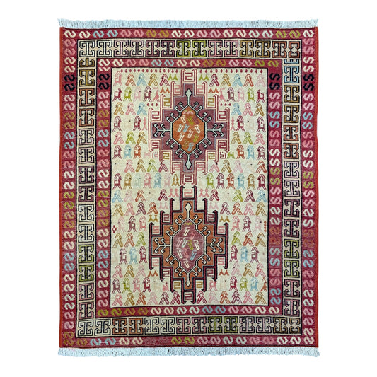 Small Silk Soumak Kelim Rug with Animal Desgin