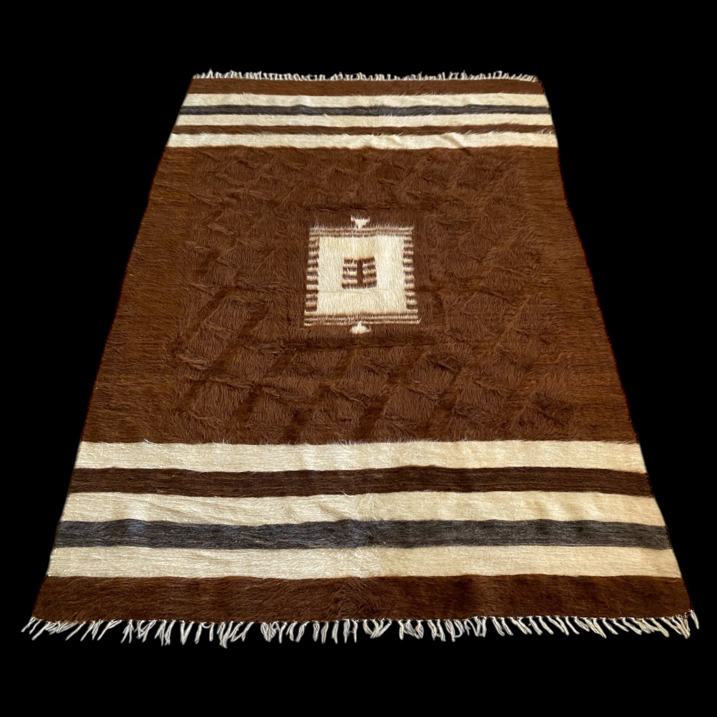 Brown Angora Mohair Siirt Blanket Kilim Rug