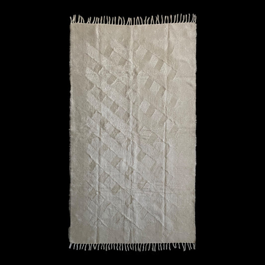 Simple Plain White Angora Mohair Turkish Siirt Blanket Kilim Rug