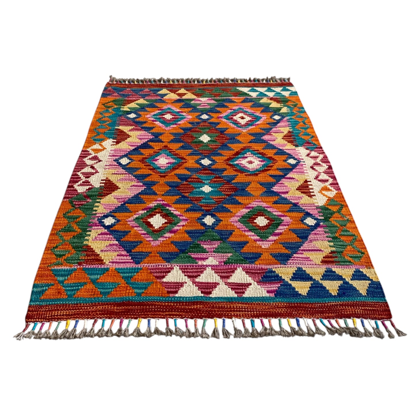 Orange Color Geometric Aztec Eye Dazzler Boho Kilim Rug