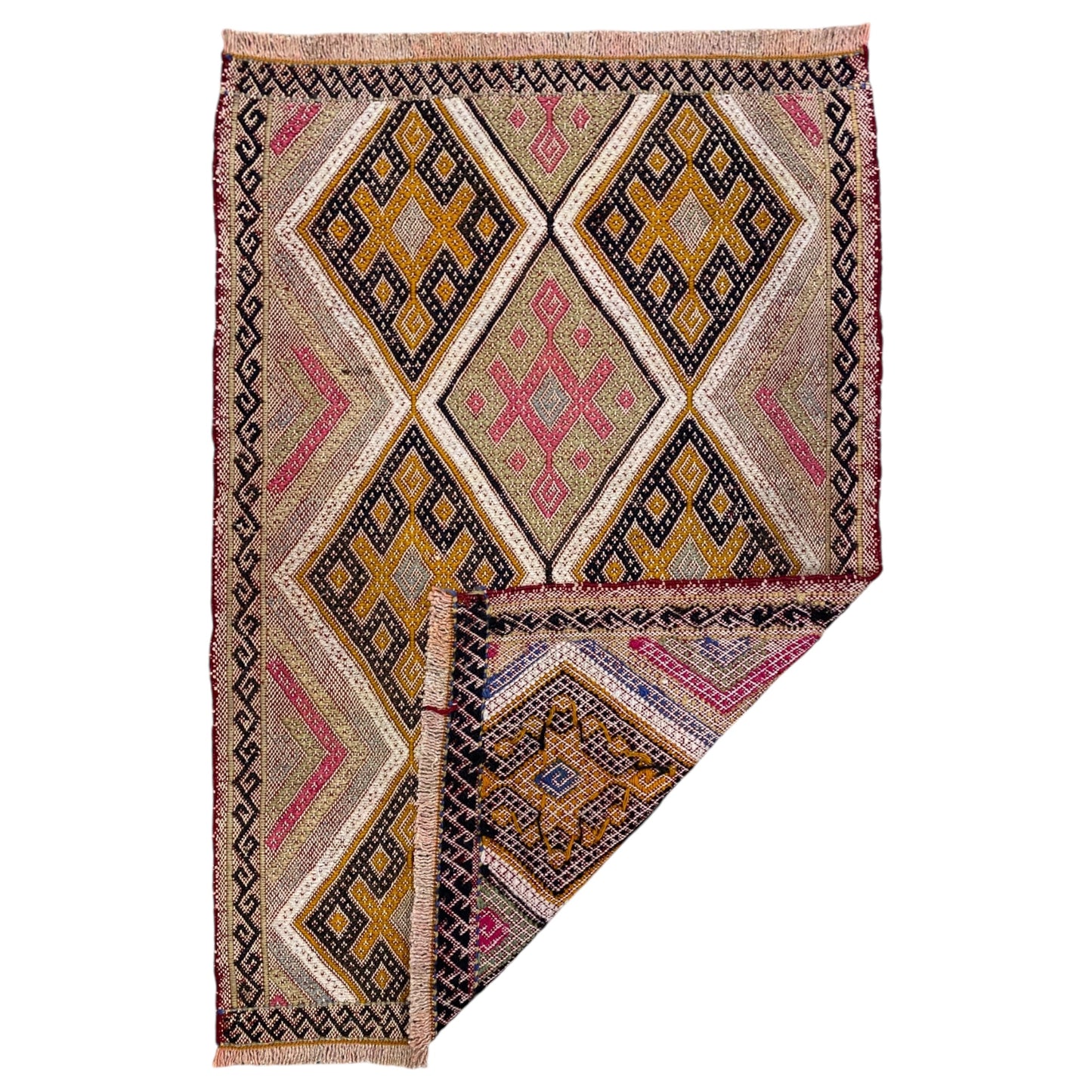 Small Bohemian Pink Cicim Kelim Rug