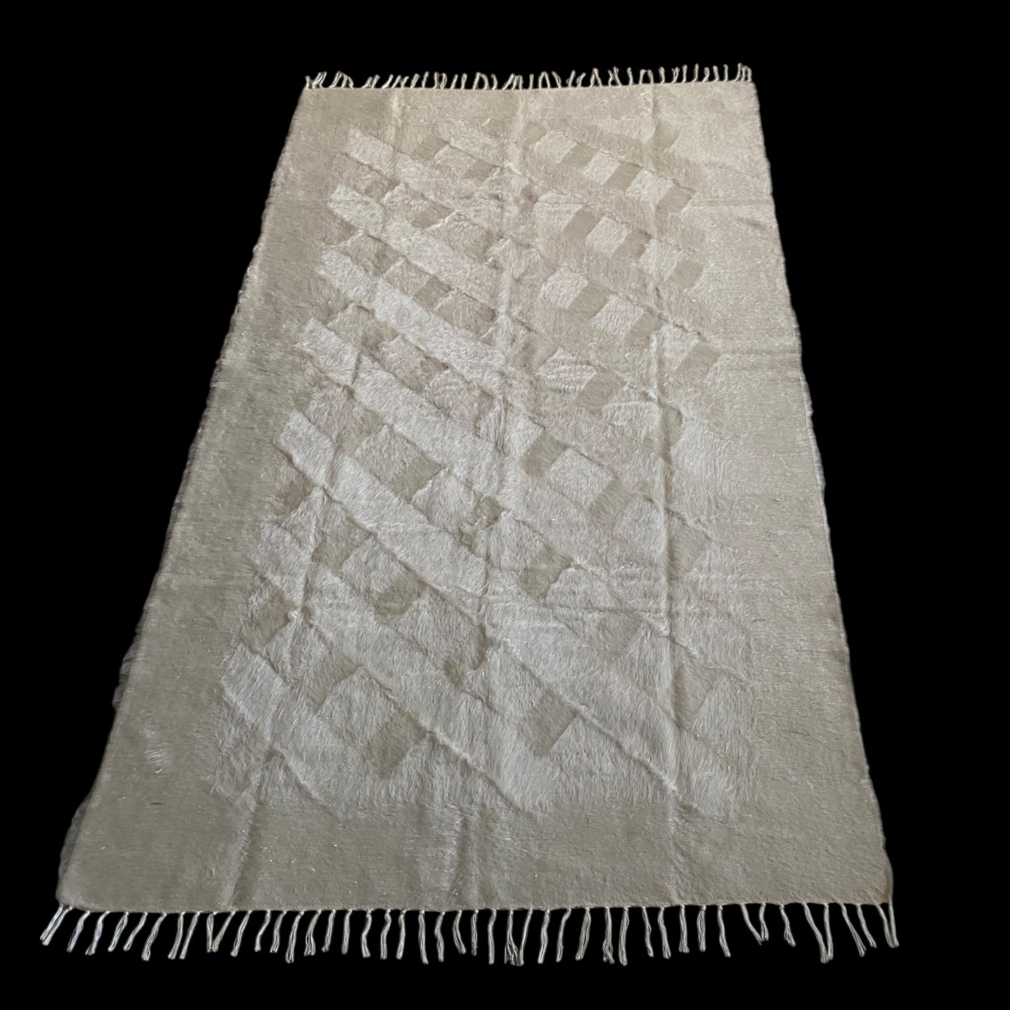 Simple Plain White Angora Mohair Turkish Siirt Blanket Kilim Rug