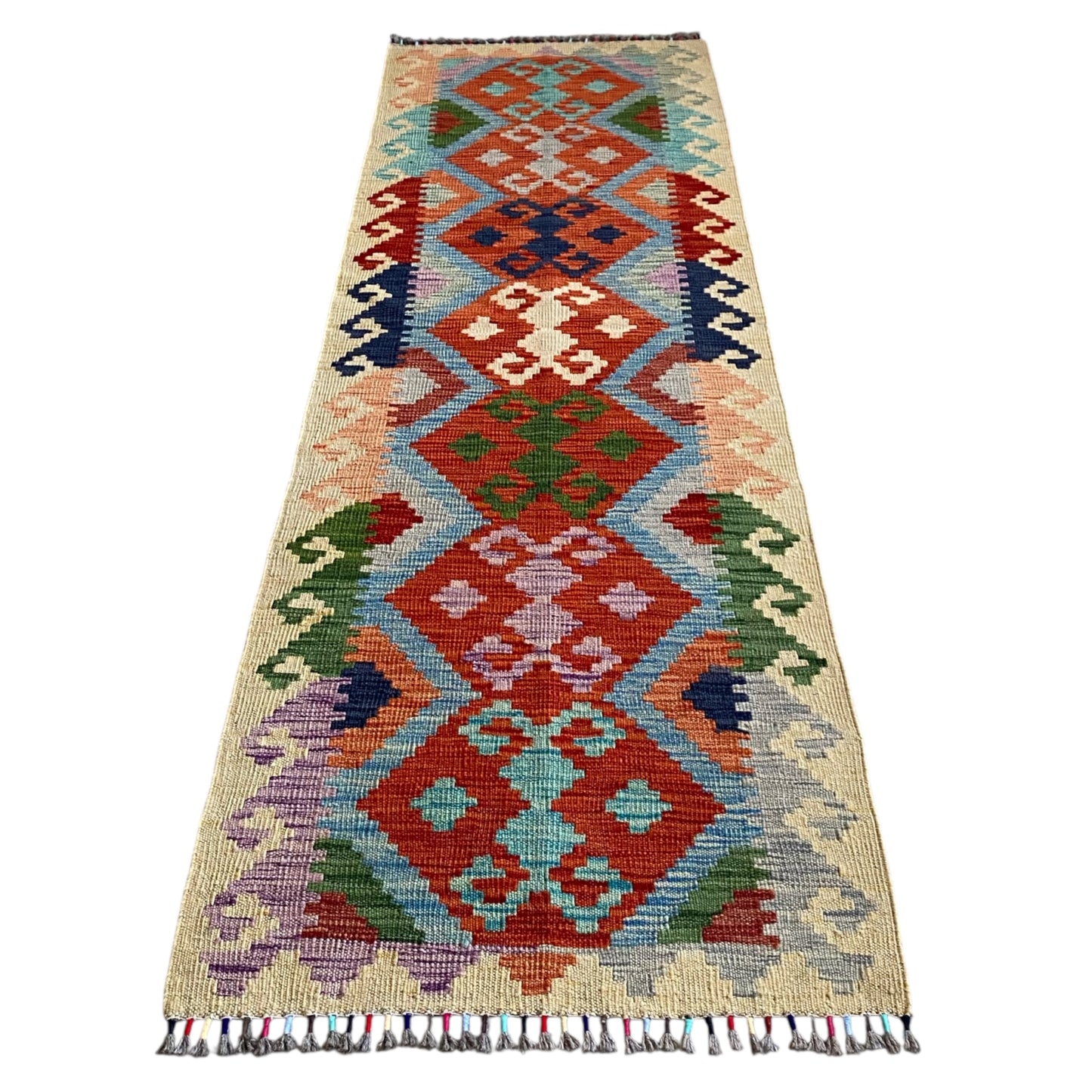 2 Meters Long Hands on Hips Design Narrow Tribal Kilim Runner Rug