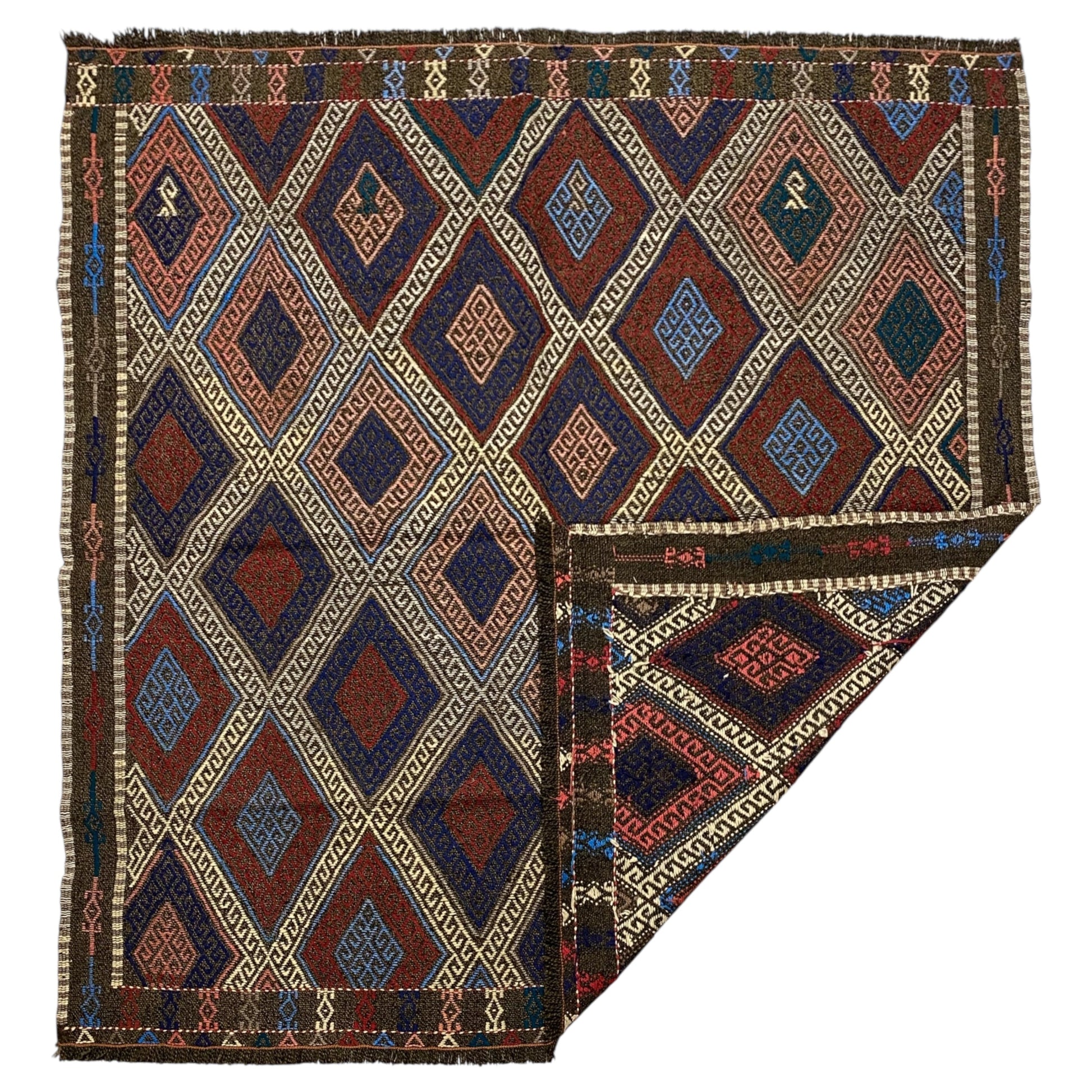 5'x5' Vintage Square Turkish Nomadic Bergama Cicim Kilim Rug - Kilim Art Gallery