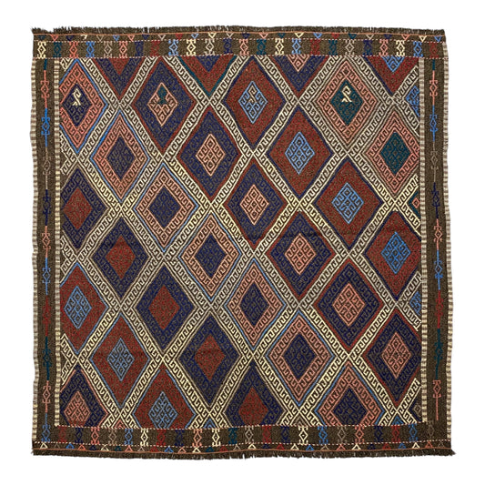 5'x5' Vintage Square Turkish Nomadic Bergama Cicim Kilim Rug - Kilim Art Gallery