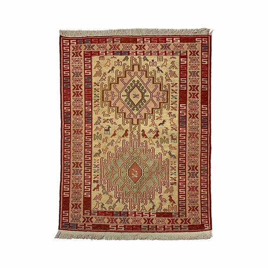 Tribal Silk Soumak Kilim Rug with Noah's Ark Design