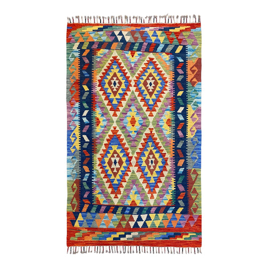 Alfombra Kilim tribal geométrica colorida