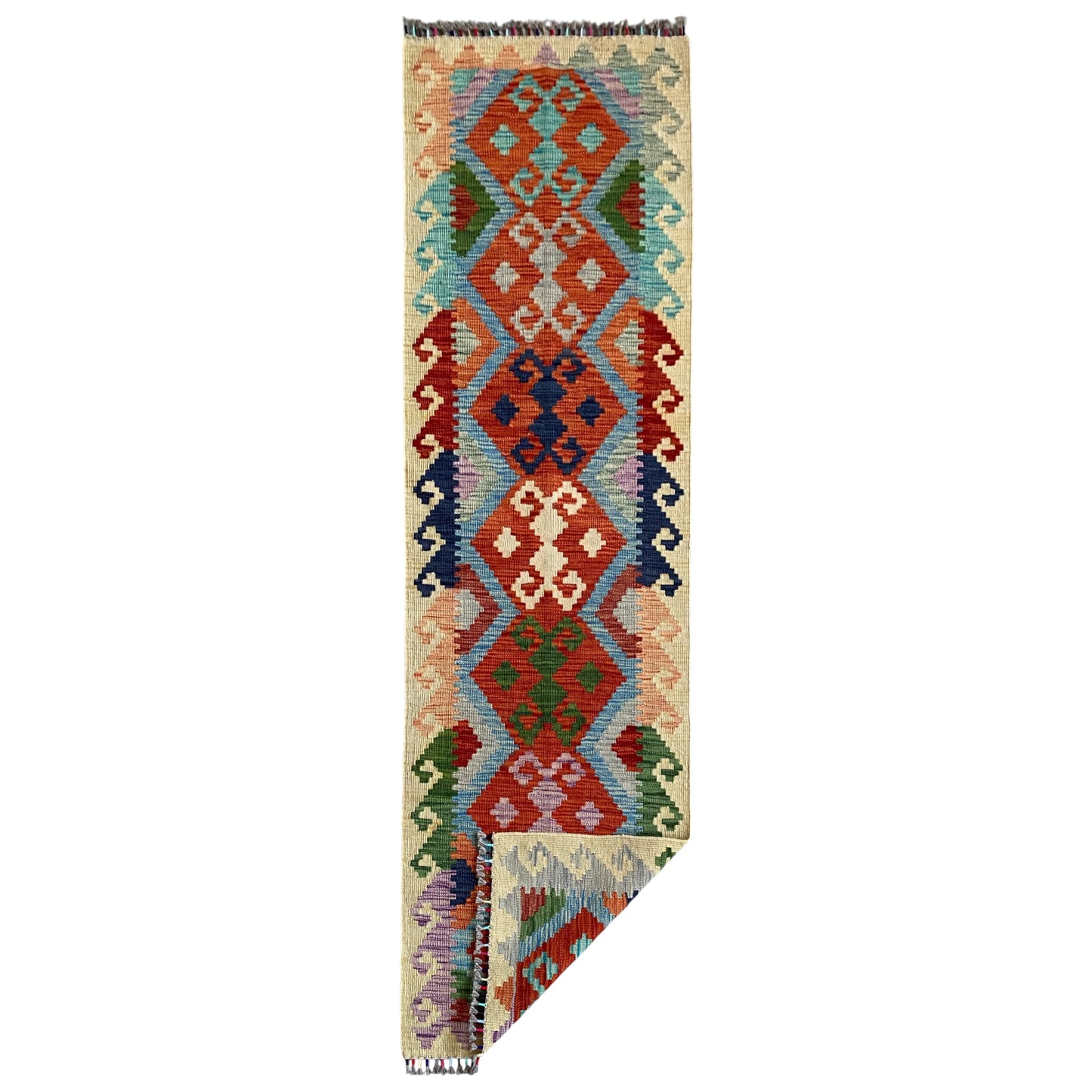 2 Meters Long Hands on Hips Design Narrow Tribal Kilim Runner Rug