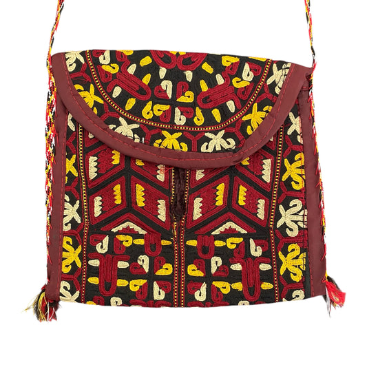 Yellow Red Ethnic Turkoman Crossbody Small Sling Bag / Pouch
