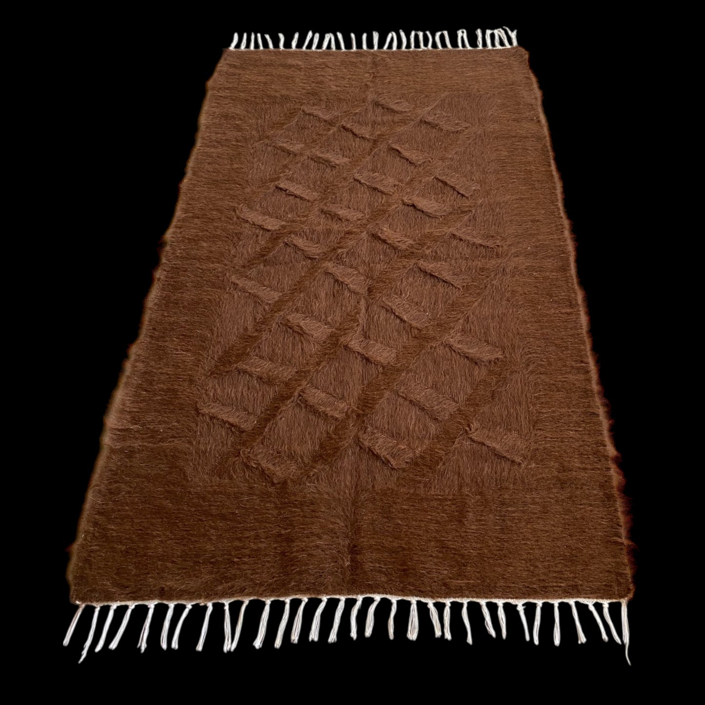 Brown Simple Plain Angora Mohair Turkish Siirt Blanket Kilim Rug