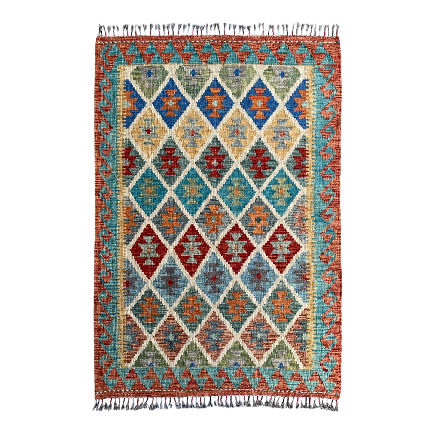 Geometric Design Hand Woven Wool Nomadic Tribal Kelim Rug