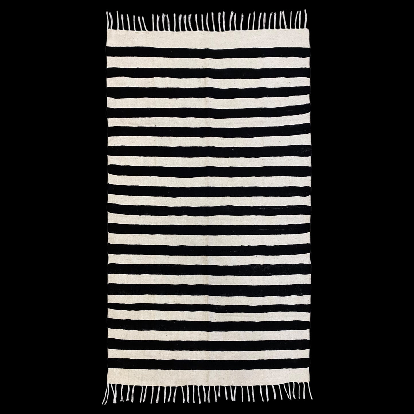 Nordic Scandinavian Style Black and White Striped Turkish Siirt Blanket Kilim Rug