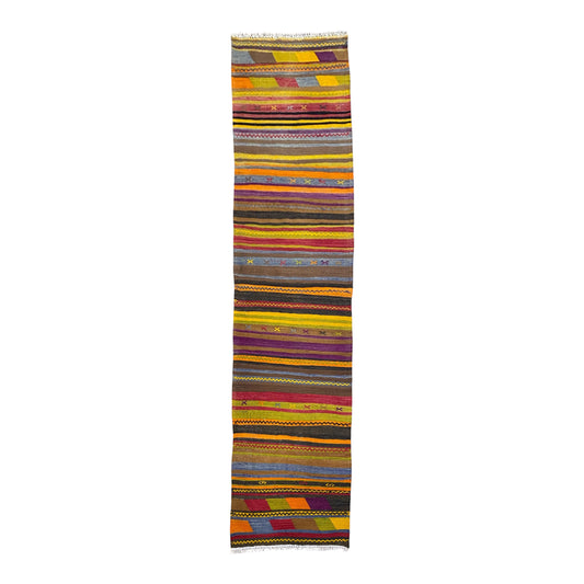 Vintage Striped Turkish Kilim Runner Rug
