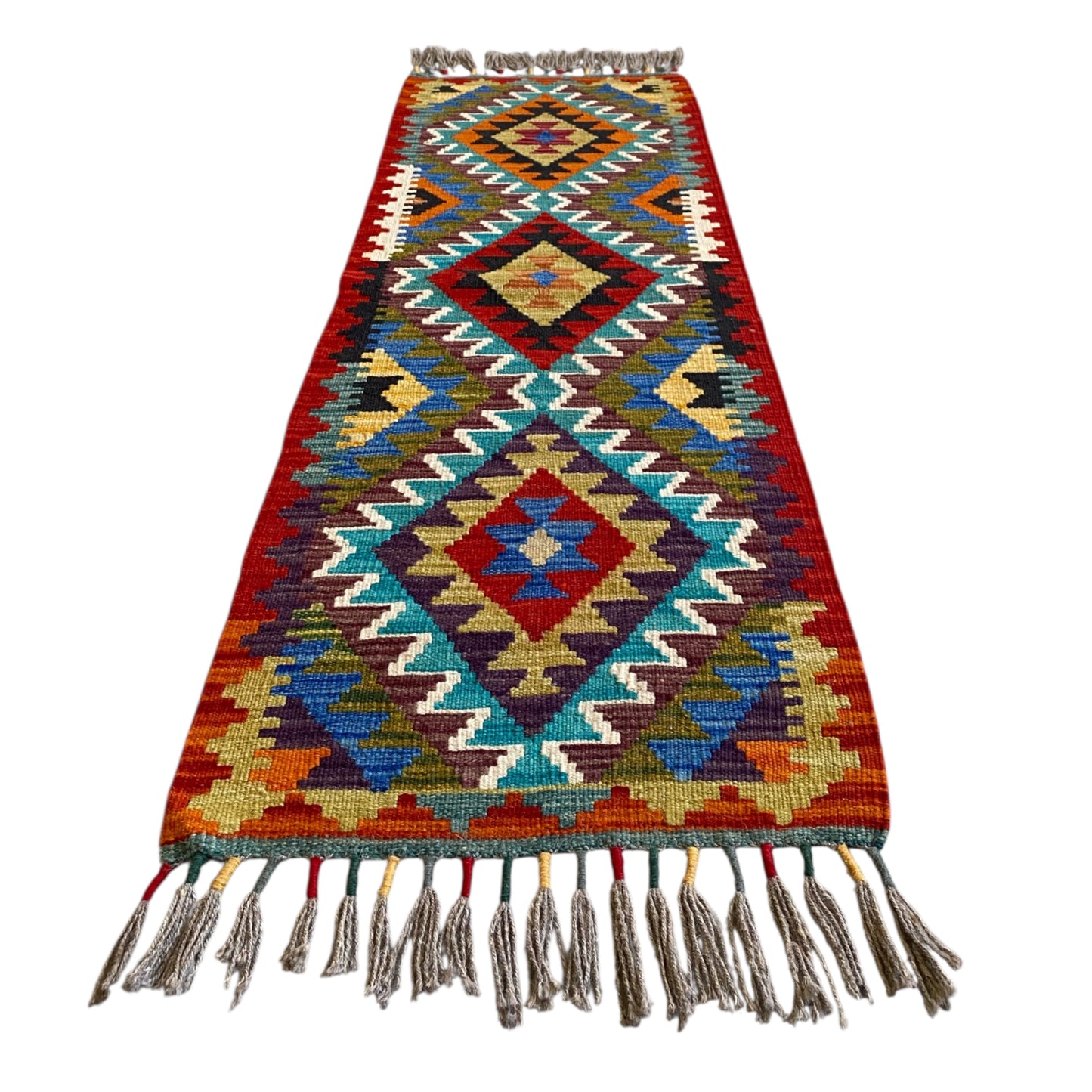 Geometric Aztek Design Narrow Short Kilim Runner Rug