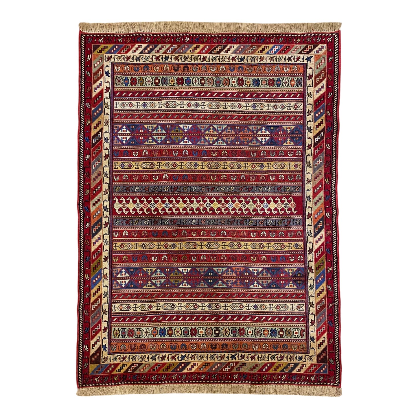 Striped Geometric Design Soumak Rug