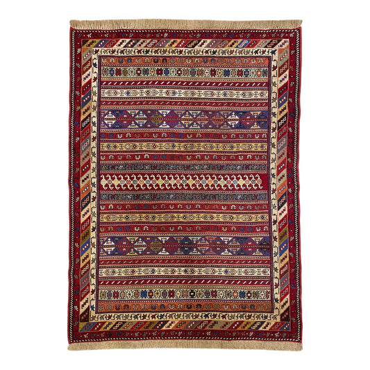 Striped Geometric Design Soumak Rug