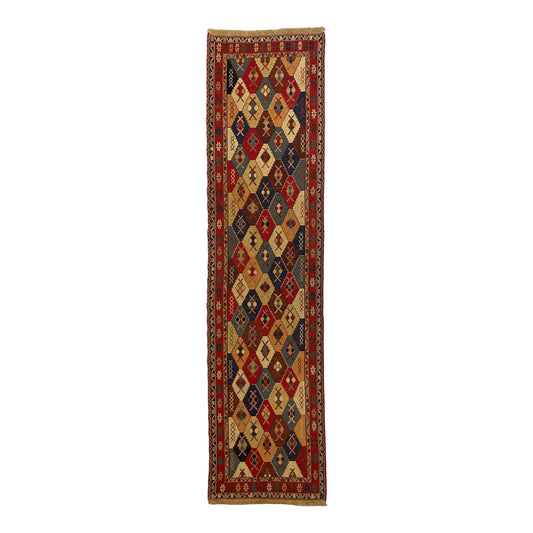 9' Ft Soumak Runner Rug with Geometric Design - Kilim Art Gallery