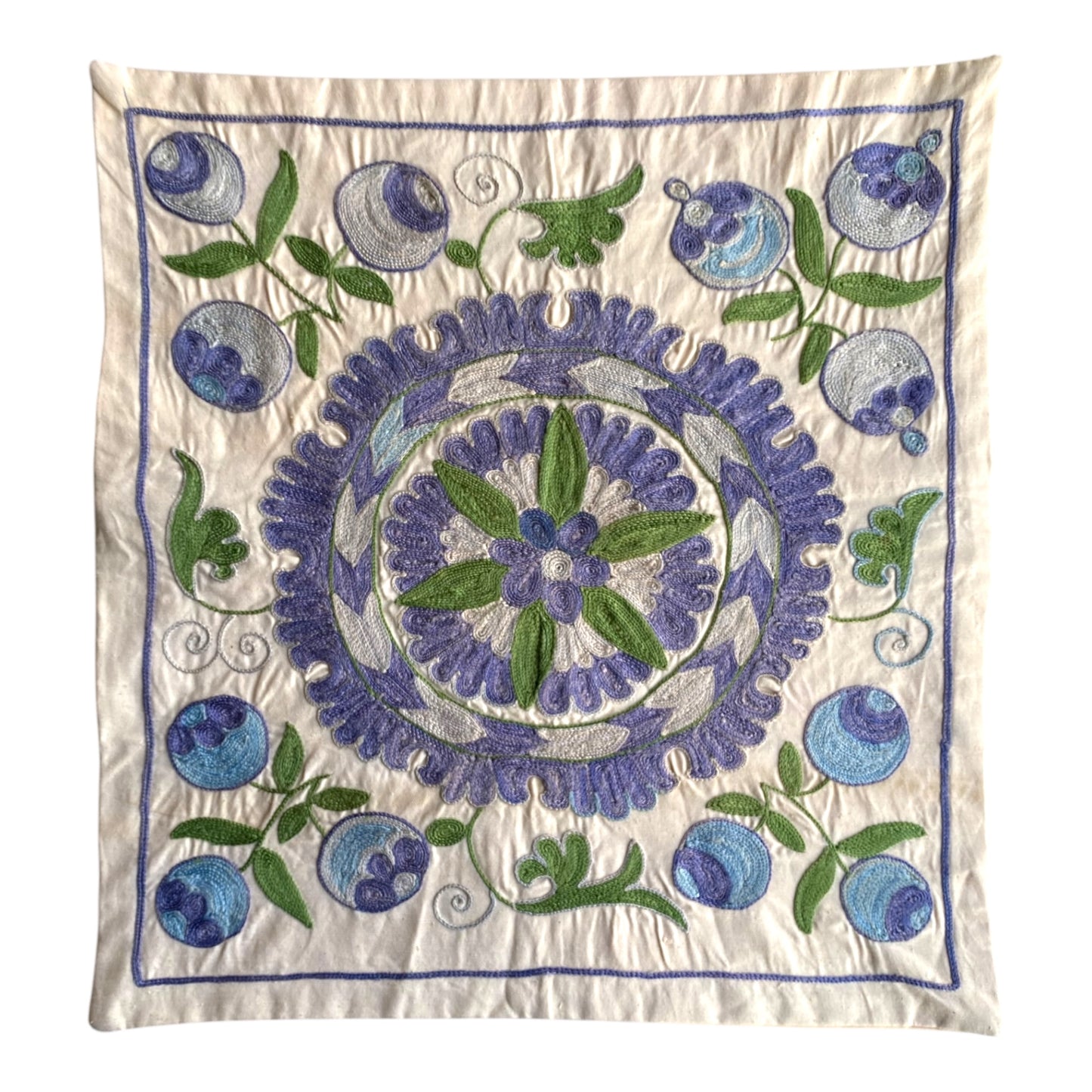 Blue Green Suzani Pillow / Cushion Cover