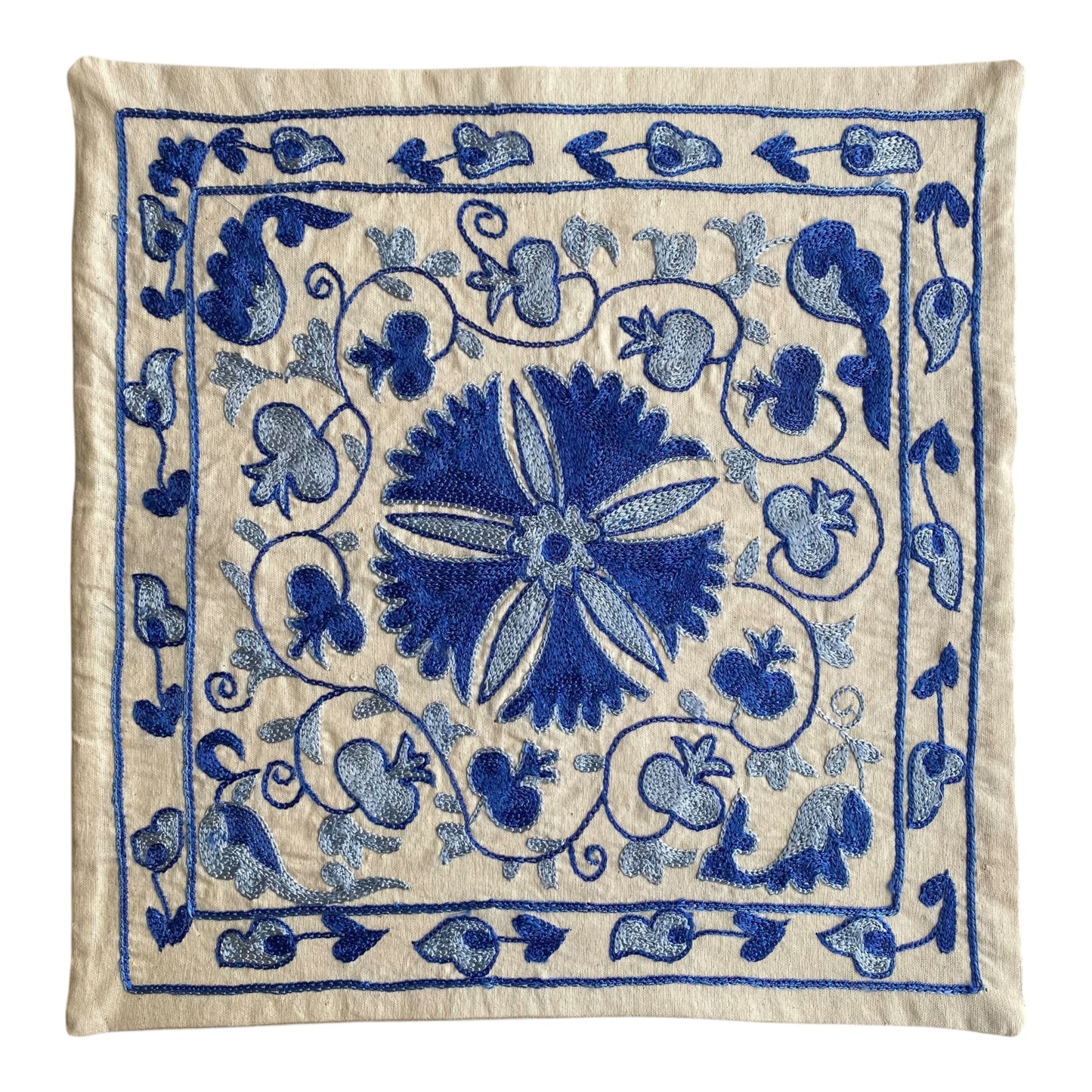 Blue Suzani Pillow Cover