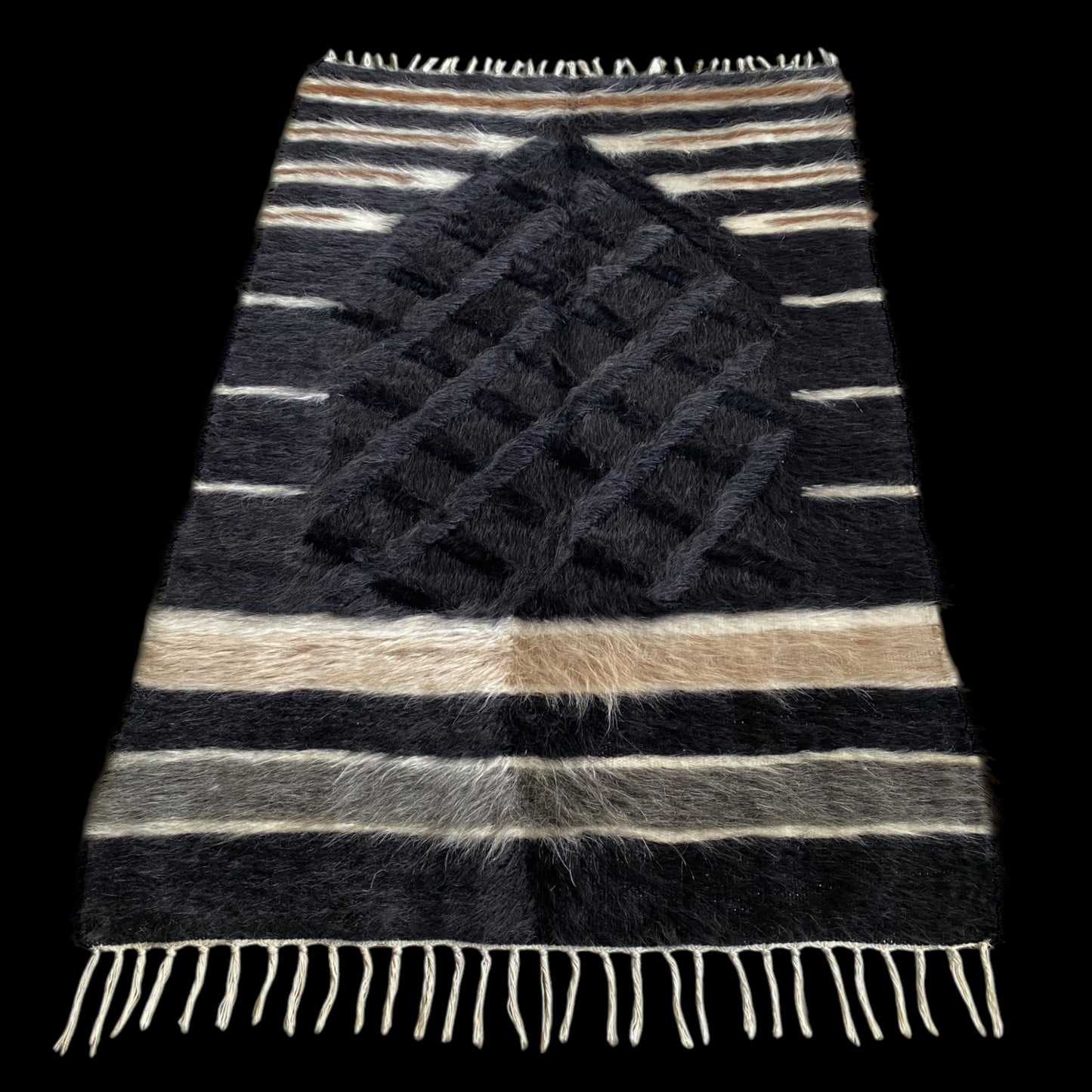 Black Angora Mohair Turkish Siirt Blanket Kilim Rug