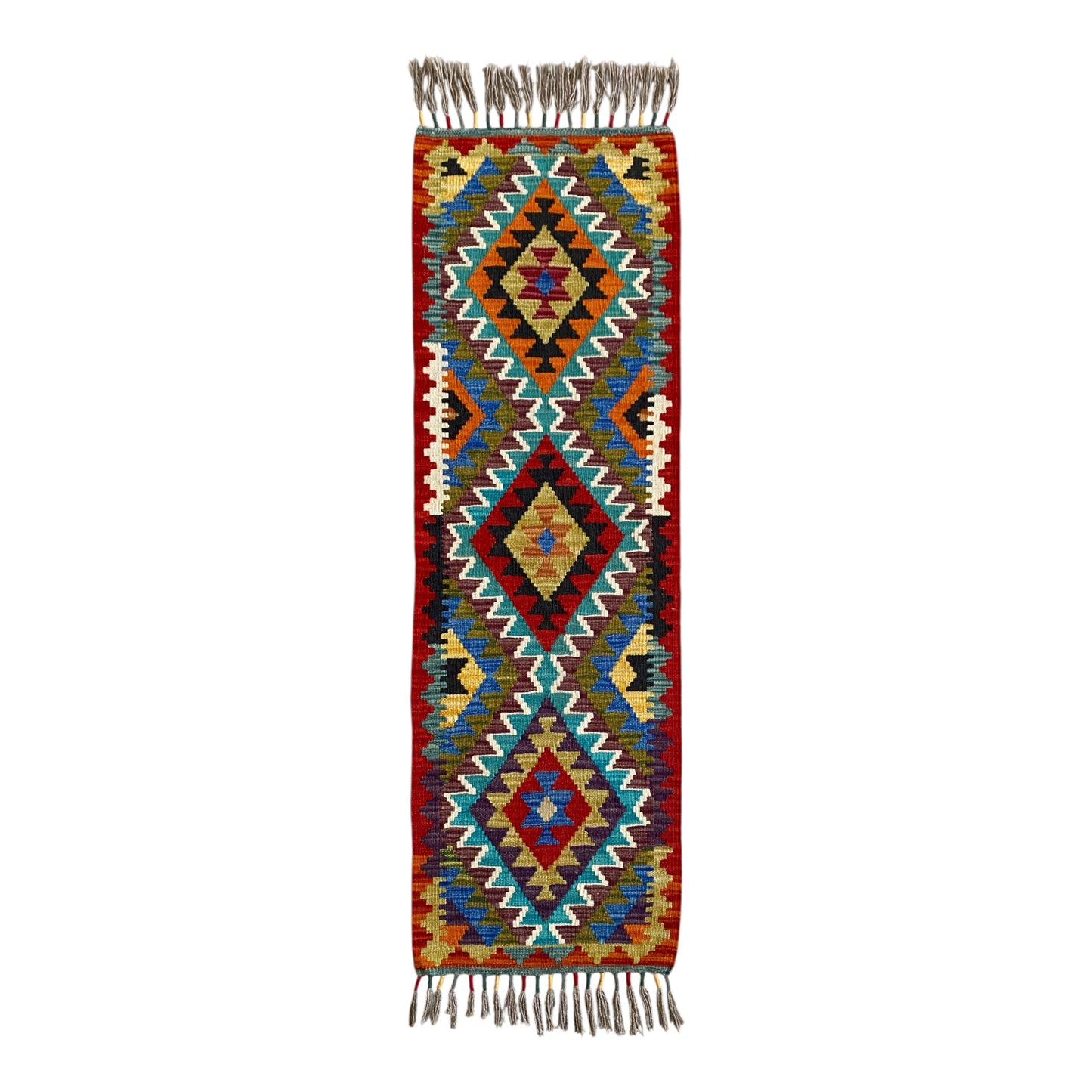 Geometric Aztek Design Narrow Short Kilim Runner Rug