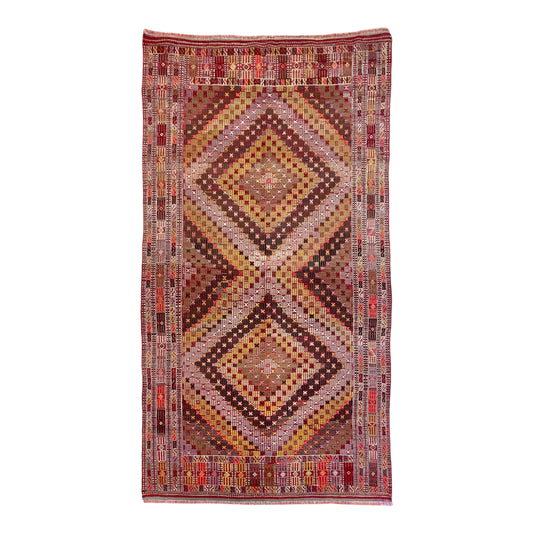 Vintage Fethiye Zili Cicim Kilim Rug