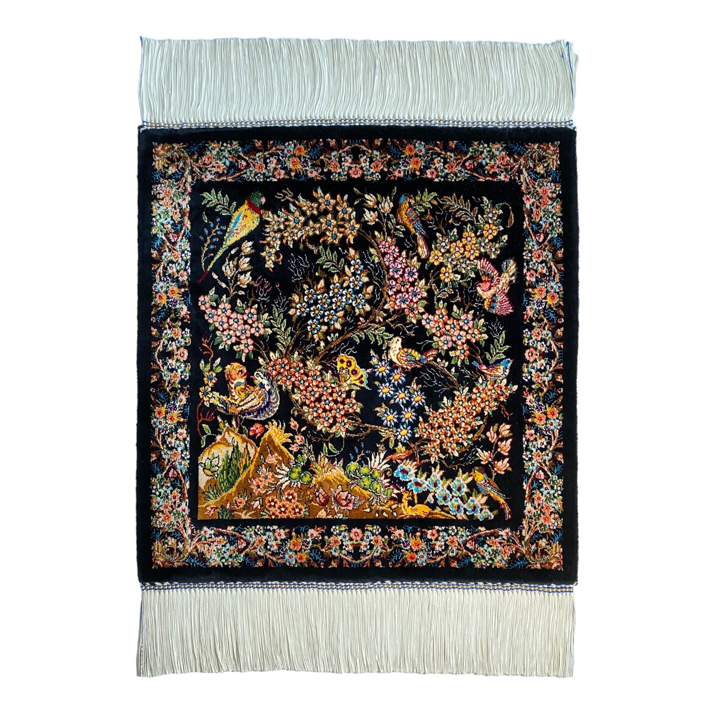 Pictorial Silk Rug with Tree Of Life & Bird Design