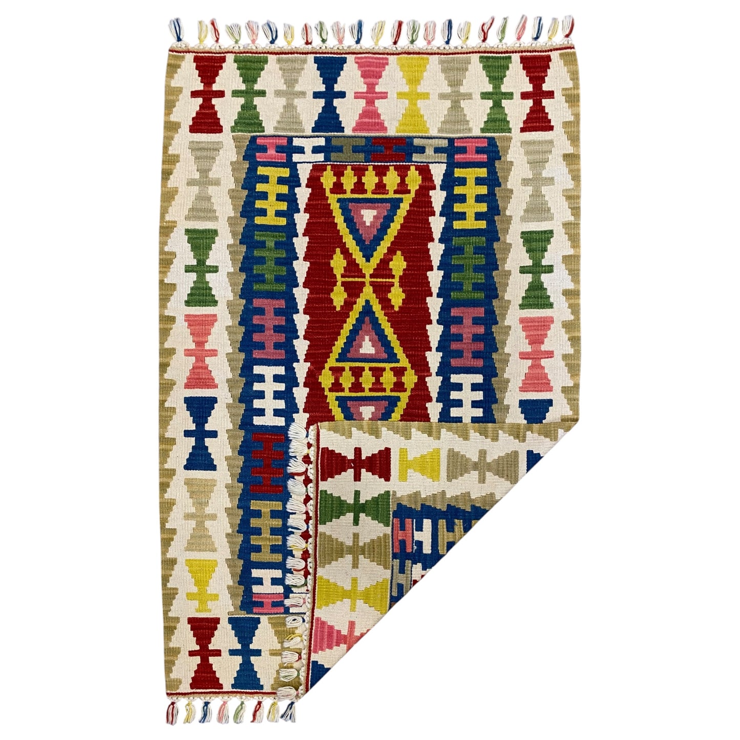 Colorful Wool Turkish Kayseri Kelim Rug