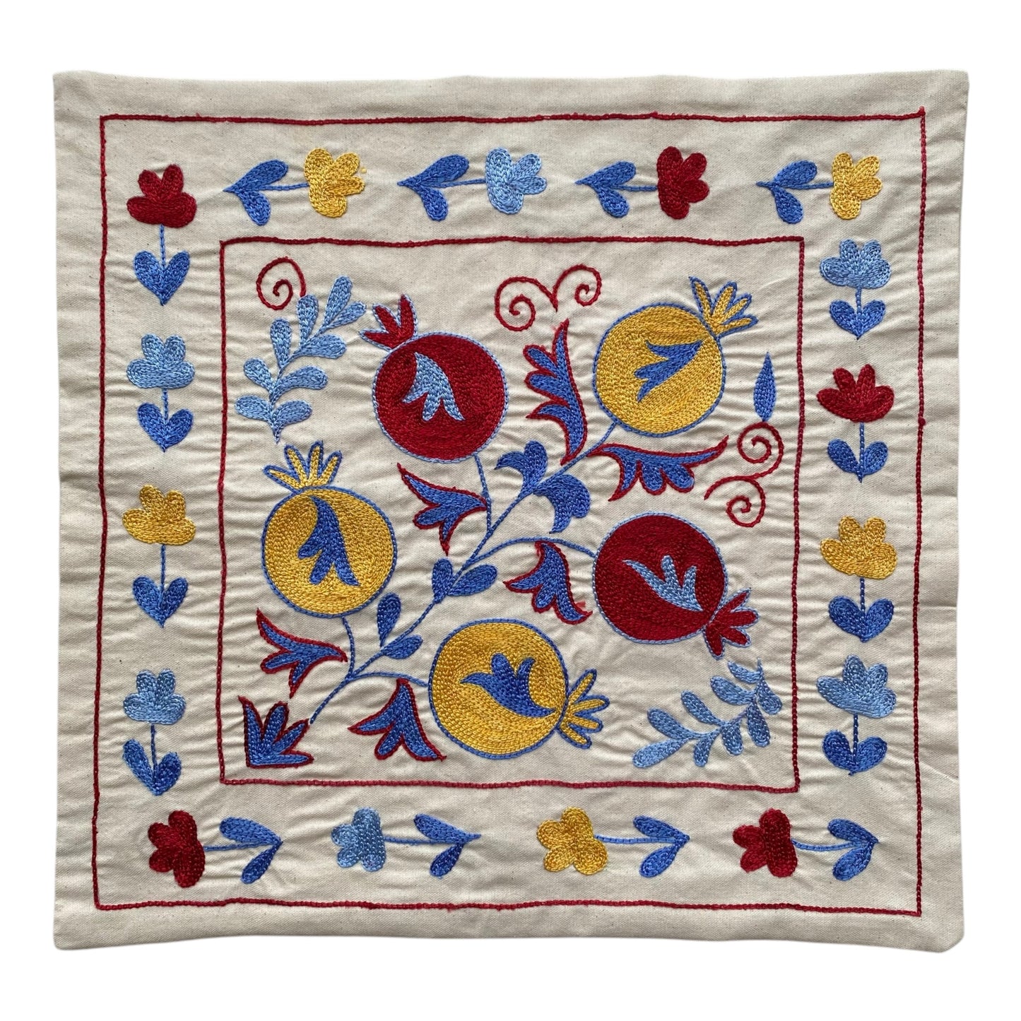 Red Yellow Blue Suzani Pillow Cover