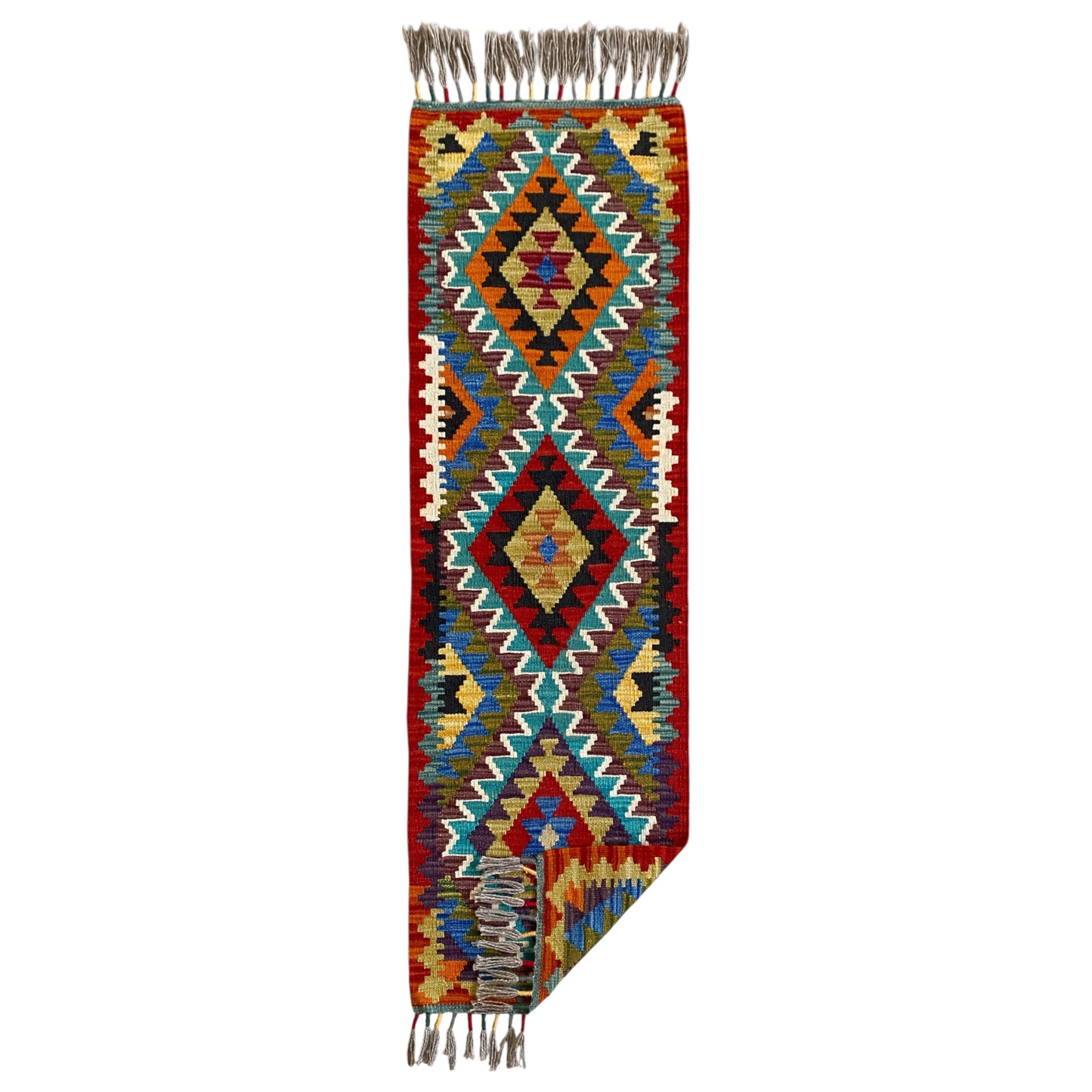 Geometric Aztek Design Narrow Short Kilim Runner Rug