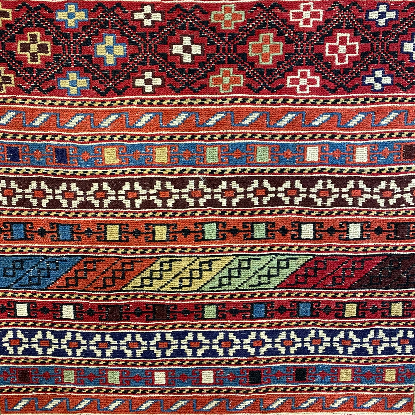 Small Tribal RahRah Soumak Kilim Rug